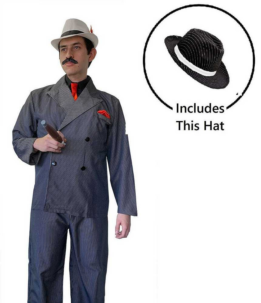 Men 20s Gangster Costume Kit Hat Tie Braces Moustache Spats Great Gats