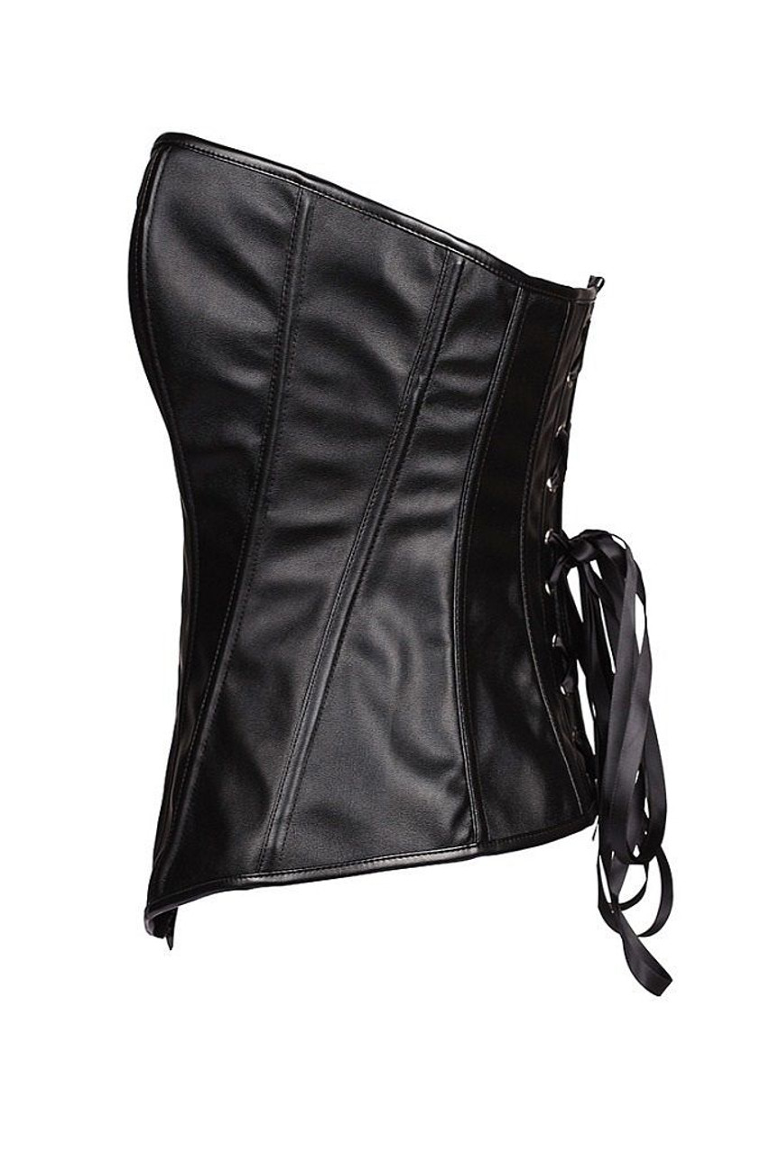 Top Drawer Premium Black Faux Leather Bustier Top w/ Zipper