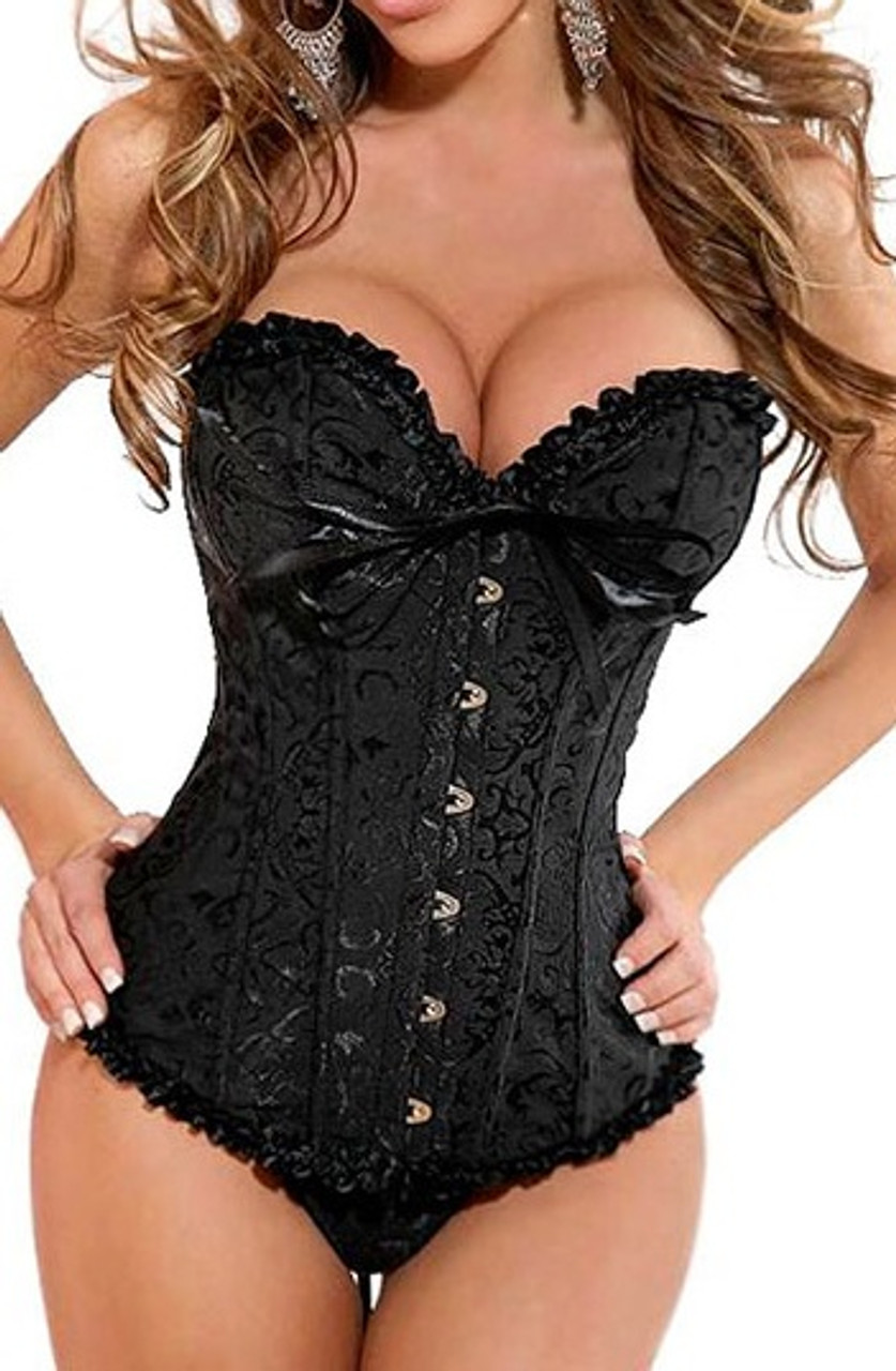 Lace Up Black Brocade Corset