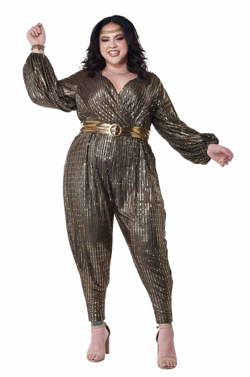Plus Size Womens 70s Gold Disco Queen Costume