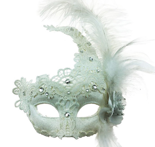 Mask with Side Feather - White