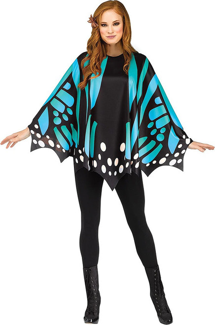 Monarch Blue Butterfly Poncho Woman Costume - STD