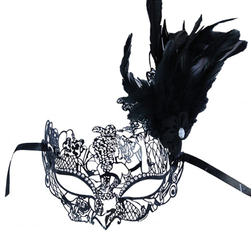 Venetian Laser Cut Metal Mask with Feather