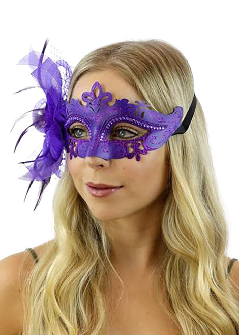 Purple Mask with Tulle Feather