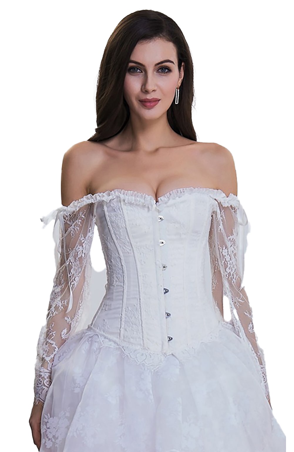 EIBA Corsets for women, corsets for women, sexy plain white shoulder-free  bustier corset top made of satin with long sleeves for lacing, without  bones, full breast push-up corset shapewear : : Fashion