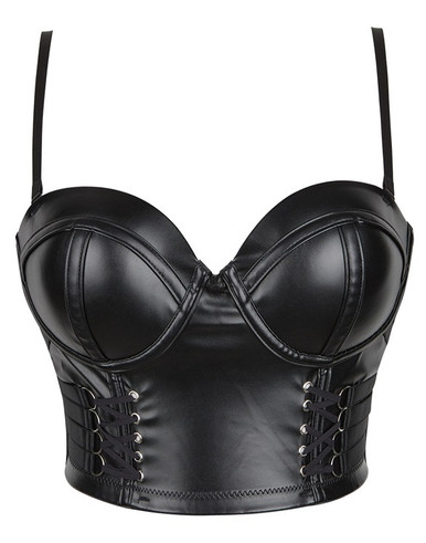 Black Faux Leather Bustier Flare Tank Top