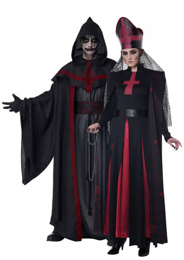 Adult Dark Rituals Black Hooded Priest Robe Satan Scary Mens Halloween  Costume