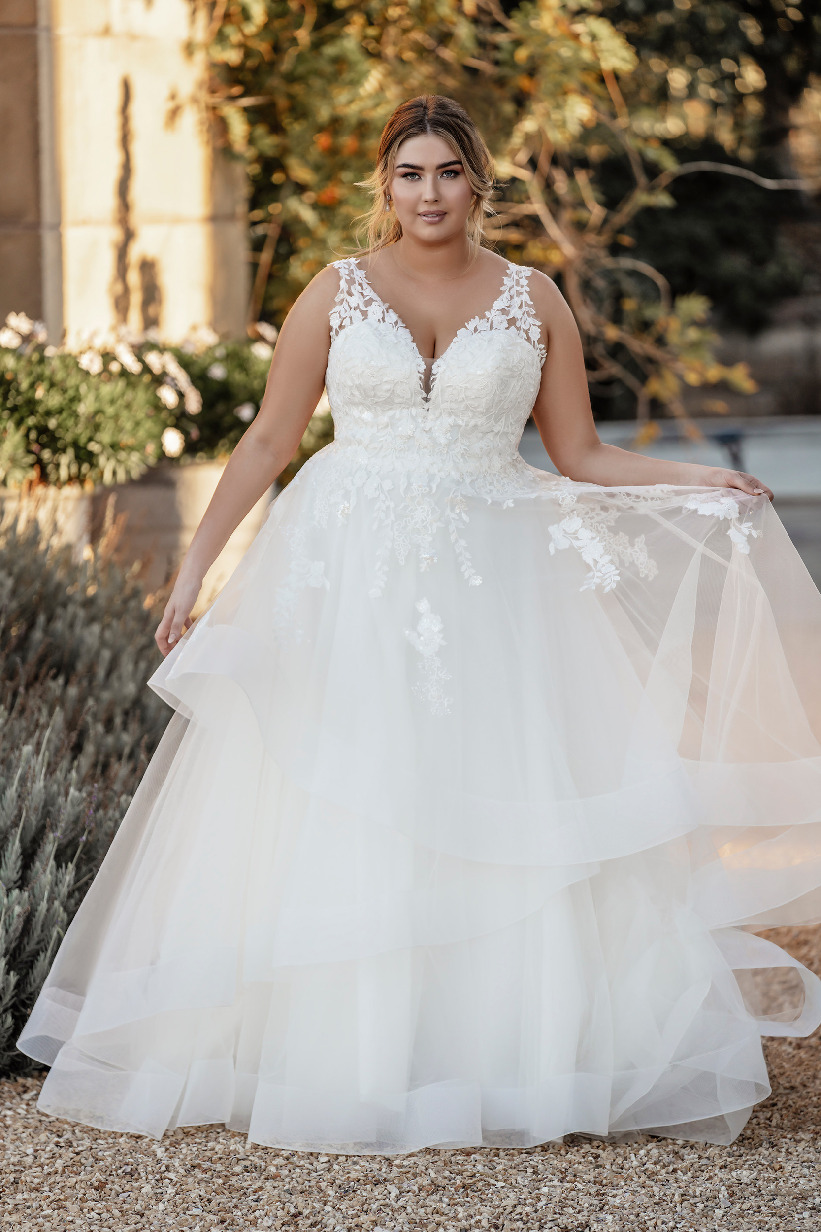 R3605W - Lace tiered ballgown by Allure Romance
