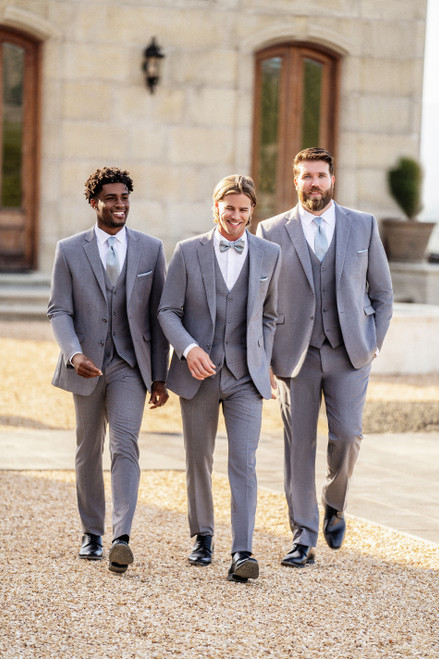 Pink for Bridesmaids and Light Grey Tuxedo with Pink Accessories for the  Groomsmen