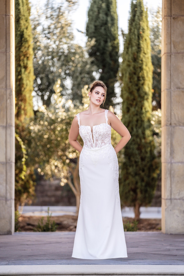 A1101 - Sleek Crepe Sheath Gown by Allure Bridals