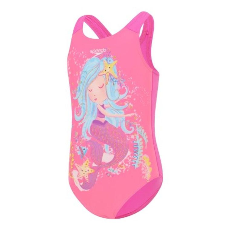 Speedo - Toddler Girls - Racerback Digital Allover Swimsuit One Piece - Candy Vibe/Marine Blue/Neon Violet