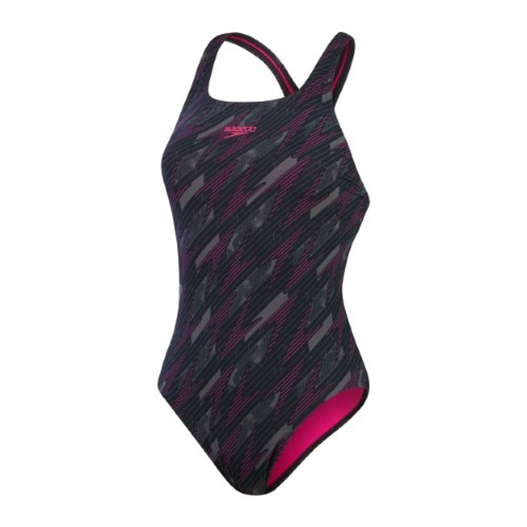 Speedo - Womens - Endurance+ HyperBoom Allover Medalist One Piece - Black/Electric Pink/USA Charcoal