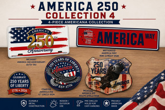 America's 250th Anniversary 4-Piece Americana Collection — Auto Tag, Street Sign, Circle Sign & Route Shield
