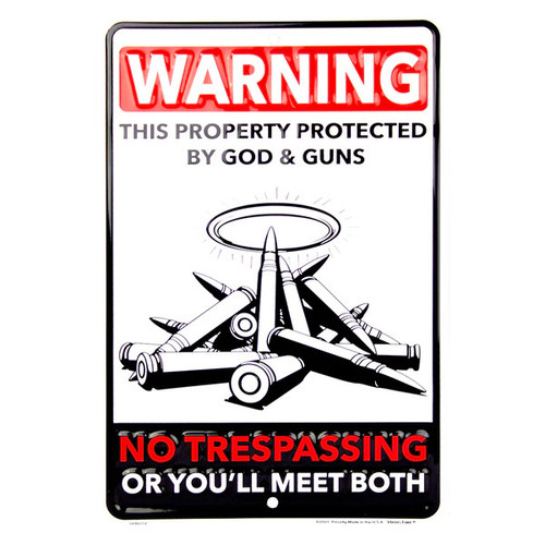 HangTime Warning This Property Protected by God and Guns 8x12 Novelty Parking Sign