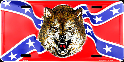 HangTime Confederate Rebel Flag with Wolf 6x12 License Plate