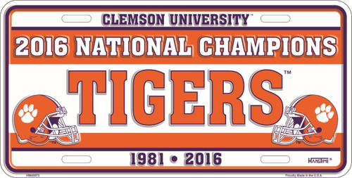 HangTime Clemson NCAA 2016 National Champs 6x12 License Plate - Clemson