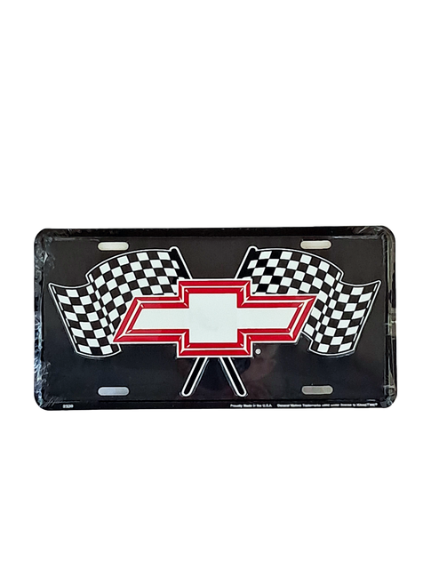Hangtime Chevrolet Bowtie with Racing Flags 6x12 License Plate
