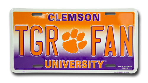 Clemson TGR FAN 6 x 12 Embossed aluminum license plate