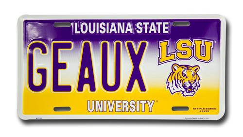LSU GEAUX  6 x 12 Embossed aluminum license plate