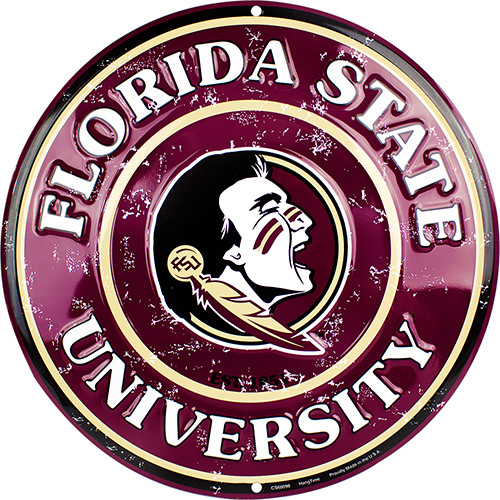 FSU Seminoles 12 Inch Embossed Metal Nostalgia Circular Sign