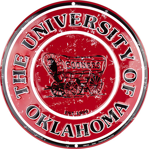 Oklahoma Sooners  12 Inch Embossed Metal Nostalgia Circular Sign