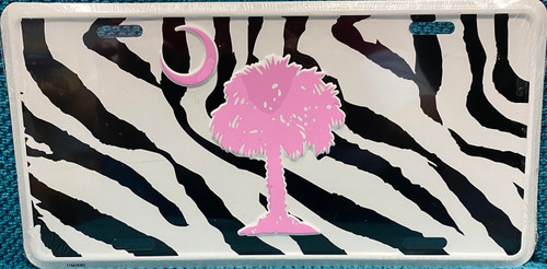 HangTime South Carolina - Palmetto Moon 6 x 12 inch License Plate - Pink on Black and White Zebra