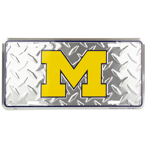HangTime University of Michigan - Michigan Wolverines 6x12 Diamond Background License Plate