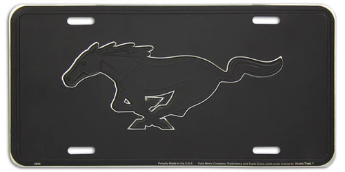 HangTime Ford Mustang Emblem on Black 6x12 inch License Plate