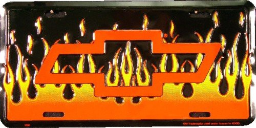HangTime Chevy Bowtie with Flames Background 6x12 License Plate