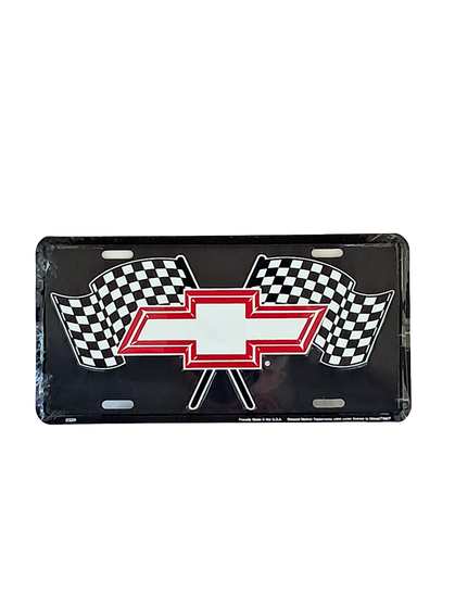 Hangtime Chevrolet Bowtie with Racing Flags 6x12 License Plate