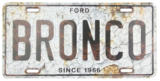 HangTime Ford Bronco Novelty Metal auto tag with Rust Background