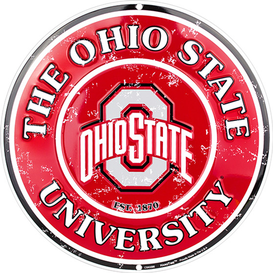 Ohio State Buckeyes 12 Inch Embossed Metal Nostalgia Circular Sign