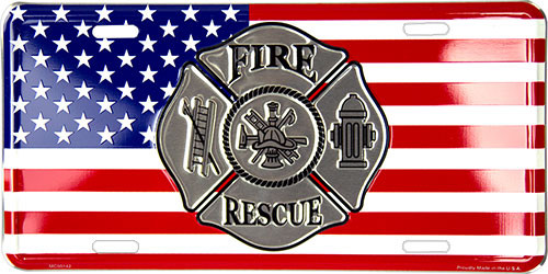 HangTime Firefighter Logo on American Flag 6x12 License Plate