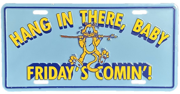 HangTime Hang In There Baby Friday's Comin'! 6x12 License Plate