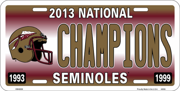 HangTime Florida State Univeristy - FSU 2013 National Champs License Plate