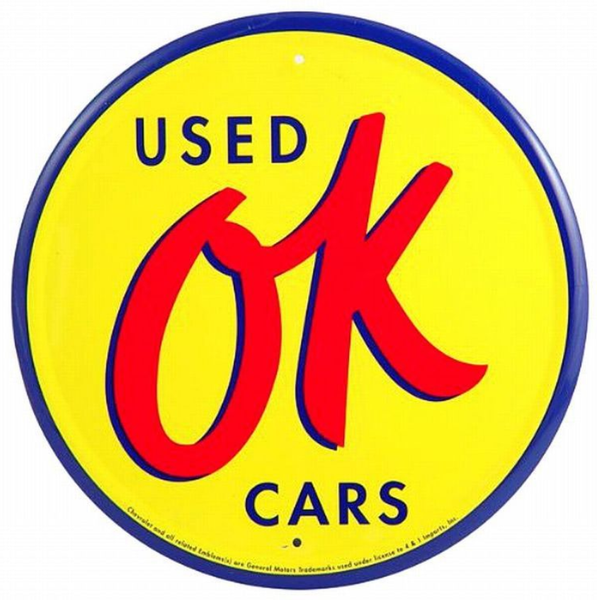 HangTime OK Used Cars Nostalgic 24 inch Garage Sign