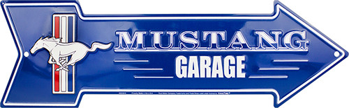 Mustang Garage Embossed aluminum arrow sign 4 x 20