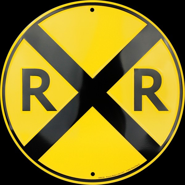 HangTime Railroad Crossing round sign 12 inches in diameter