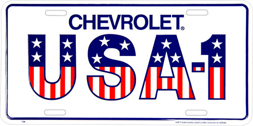HangTime Chevrolet USA-1 embossed metal license plate 6 x 12