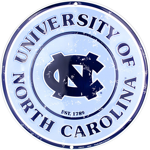 UNC Tarheels 12 Inch Embossed Metal Nostalgia Circular Sign