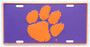 Hangtime Clemson University - Clemson Tigers 6x12 License Plate Orange Paw on Purple