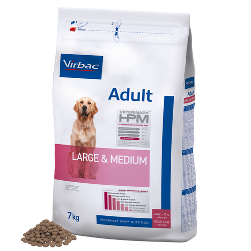 HPM Adult Dog L & M Futter für gr. und mittelgr. Rassen ab 12/18 Monaten (7kg)