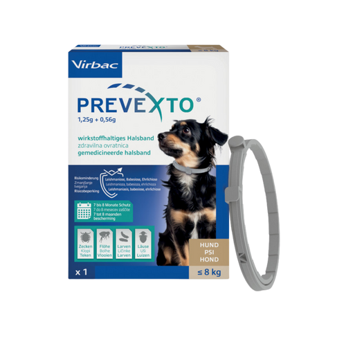 Prevexto 1,25 g + 0,56 g, wirkstoffhaltiges Halsband für Hunde bis zu 8 kg