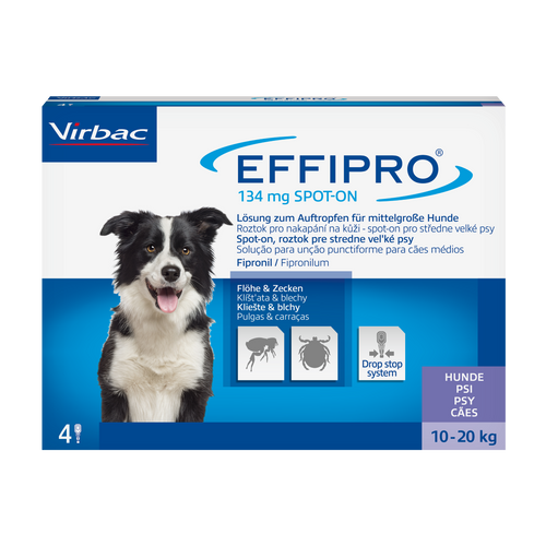 Effipro 134 mg Fipronil (M) für mittelgroße Hunde gegen Flöhe und Zecken (4 Pipe