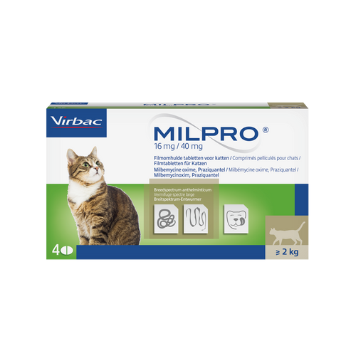 Milpro 16 mg / 40 mg Wurmkur für Katzen ab 2kg (4 Tabletten)