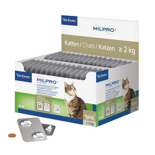 Milpro 16 mg / 40 mg Wurmkur für Katzen ab 2kg (48 Tabletten)