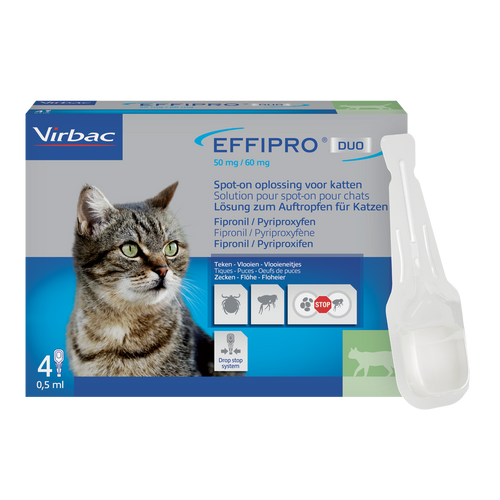 Effipro Duo 50 mg/60 mg Fipronil/Pyriproxifen für Katzen 1 bis 6kg (4 Pipetten)