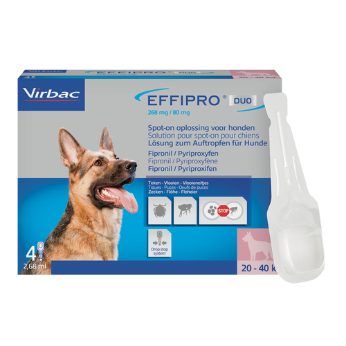 Effipro Duo 268/80 mg Fipronil/Pyriproxifen für Hunde 20 bis 40kg (4 Pipetten)