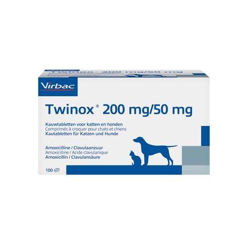 Twinox 200 mg / 50 mg Amoxicillin / Clavulansäure für Hunde und Katzen (100 Tabl