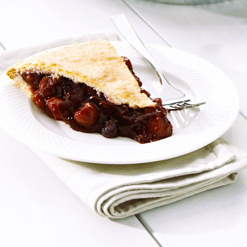 Bumbleberry Pie is a combination of cherries, blueberries, red raspberries, and blackberries.